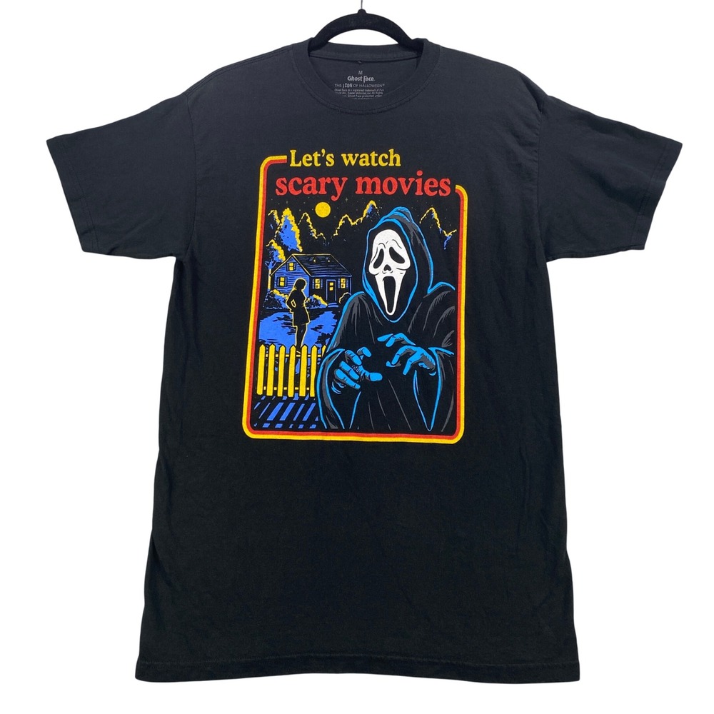 Ghost Face Scream Mens Medium‎ Lets Watch Scary Movies T-Shirt Halloween